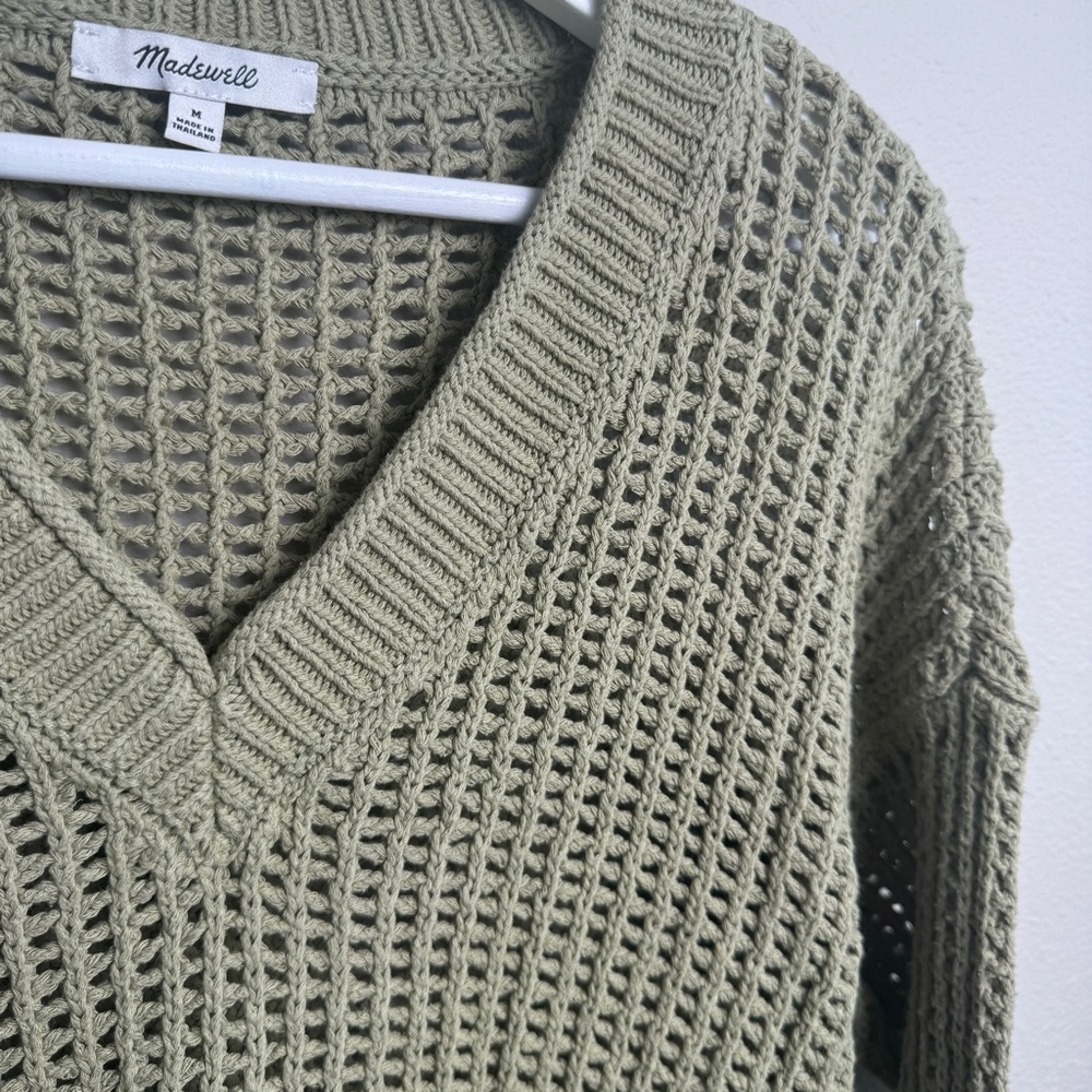Madewell Oversize Open Stitch Fisherman Pullover Sweater Heather Seedling NEW - Picture 5 of 8